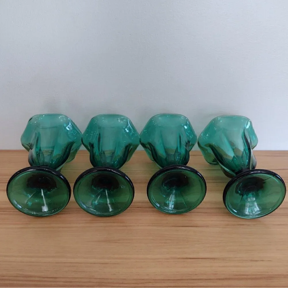 Vintage (4) Anchor Hocking Emerald Green Glass Ice Cream Dishes Tulip Footed